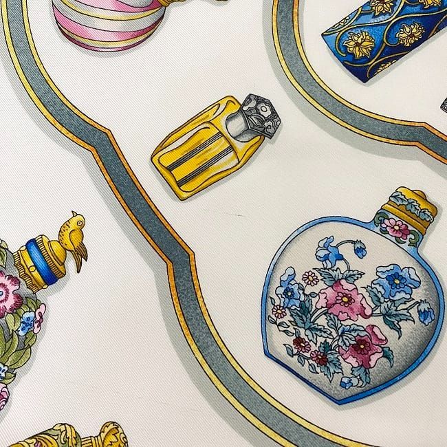 Hermes Scarf Carr 90 Pink White Perfume Bottle Cleaned