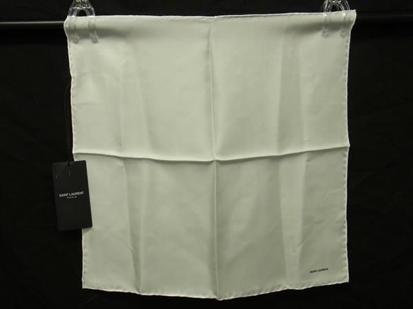 Saint Laurent 100% Silk Handkerchief Scarf For Women In White Fa1158