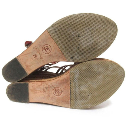 Chanel Patent Leather Cork Sole Wedge Sole Suring Back Sandals 35C 22cm