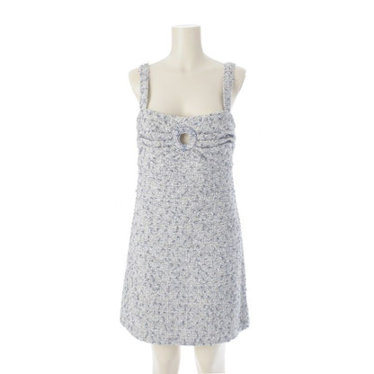 Chanel Circle Cut Out Rhinestone Tweed Mini Sleeveless Dress P60222 Blue 40