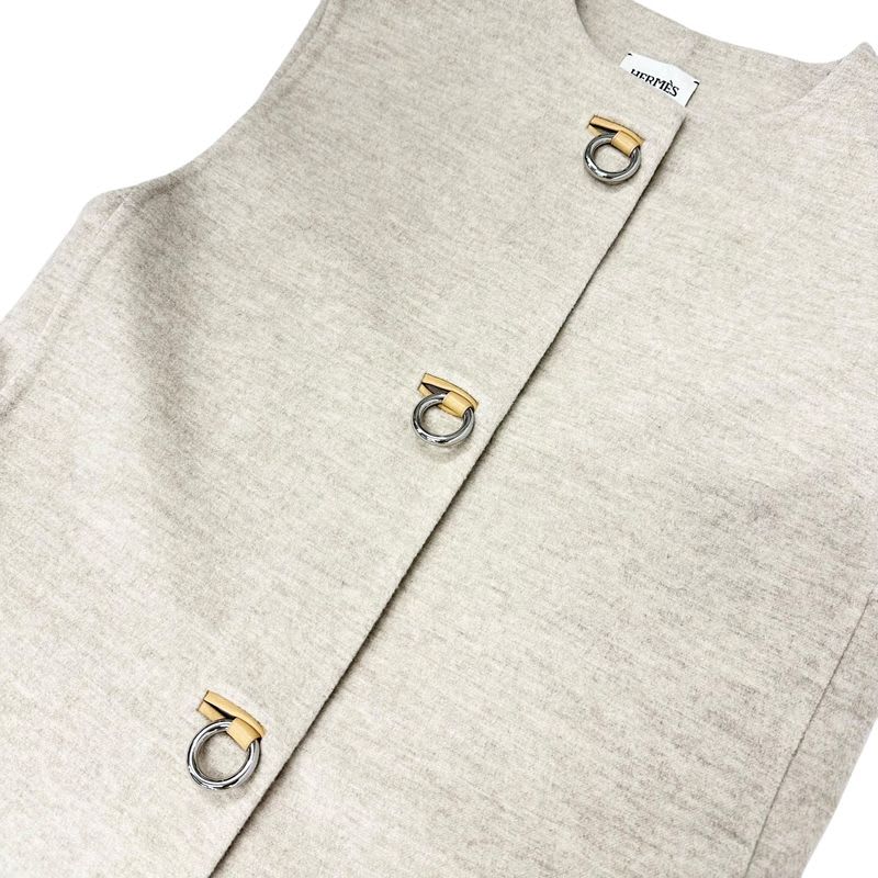 Hermes Outer Cashmere Beige Long Vest Gilet