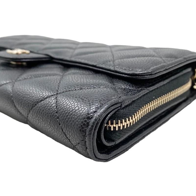 Chanel Shoulder Bag Chain Wallet Ap3876 Matelasse Caviar Skin Coco Mark Black