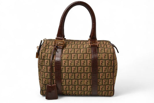 Fendi Bag Mini Boston Bag Fendi Zucca Pattern 8bl068 Khaki Brown