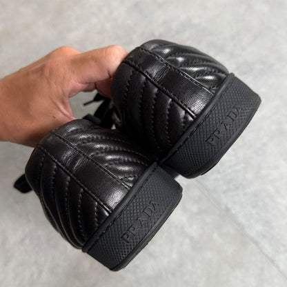 Prada Quilted Leather Logo Sneakers 36 Women's Black Silver 23cm (9.06in)