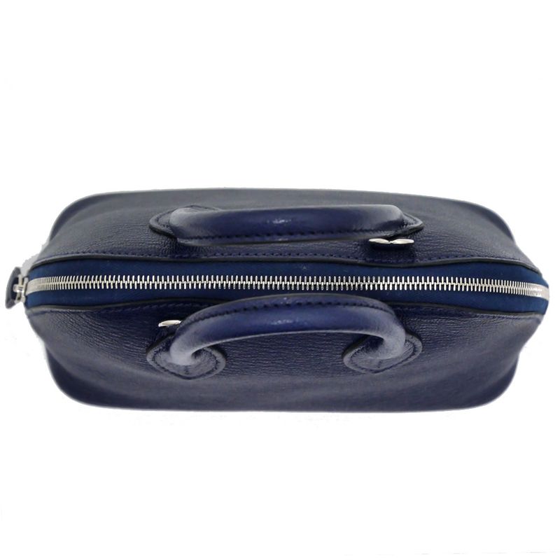 Hermes Bolide 1923 Mini Chevre Navy Silver Hardware W Engraved 2WAY