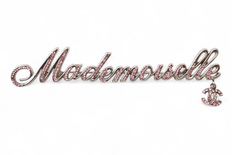 Chanel Brooch Chanel Pin Brooch Mademoiselle Logo Rhinestone Coco Silver Rose 02