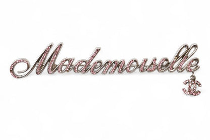 Chanel Brooch Chanel Pin Brooch Mademoiselle Logo Rhinestone Coco Silver Rose 02