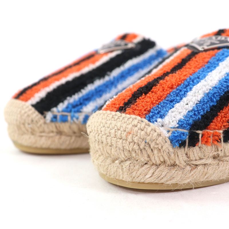 Prada 1s840m Terrycloth Triangle Logo Espadrilles Flat Shoes Slip-on Arancio 36