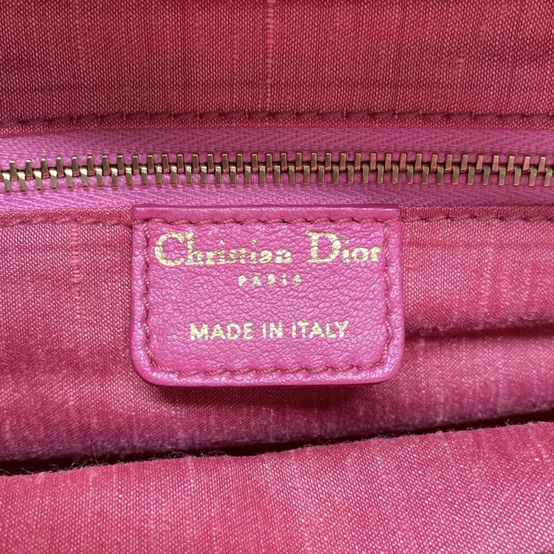 Dior/christian Dior Handbag Canage Stitch Pink Lame Leather