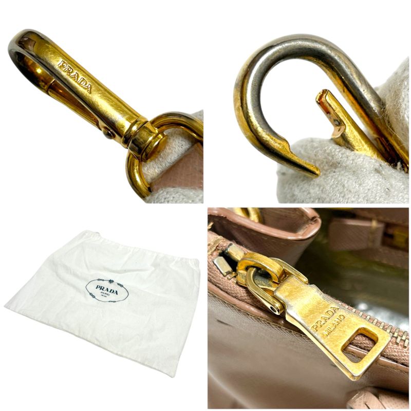 Prada Mini Tote Bag Galleria Pink Beige Triangle Logo Triangle Logo 2way