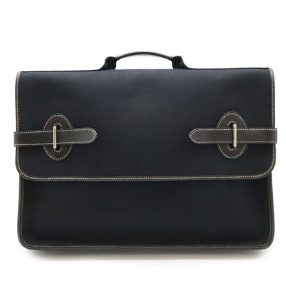 Hermes Buenaventura MM Handbag Toile Officier Leather Black Black Missing