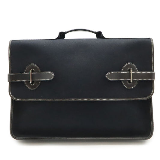 Hermes Buenaventura MM Handbag Toile Officier Leather Black Black Missing