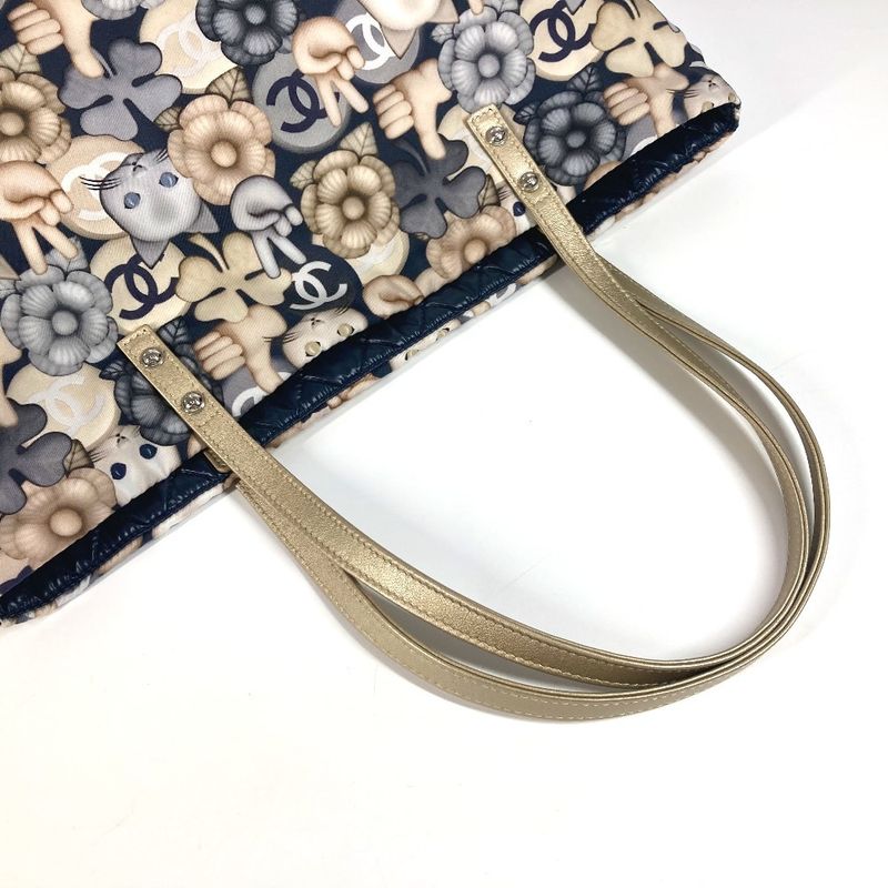 Chanel Shoulder Bag Cat Choupette Camellia Cat Leather / Nylon Blue