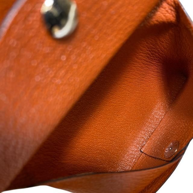Hermes Calviduo Card Case Coin Case Pass Case Coin Purse Foldable Chevre Orange