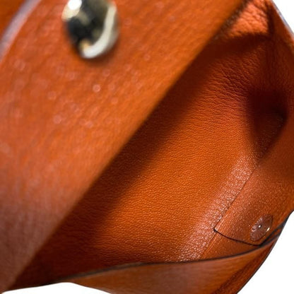 Hermes Calviduo Card Case Coin Case Pass Case Coin Purse Foldable Chevre Orange