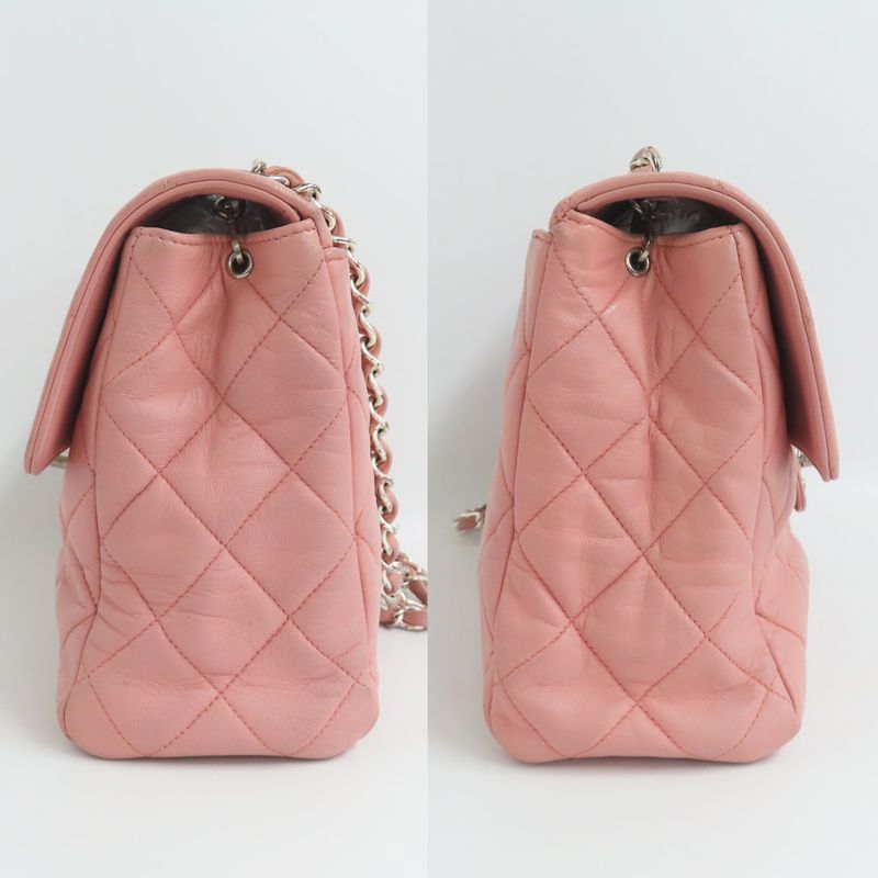Chanel Matelasse Single Flap Chain Shoulder Bag Lambskin Pink Silver-ha