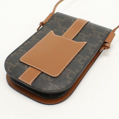 Celine Mobile Pouch Triomphe Canvas Crossbody Shoulder Bag PVC Calf Womens