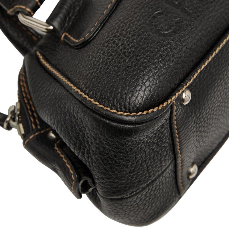 Chanel Logo Fringe Mini Boston Bag Handbag Black Caviar Skin Ladies Chanel