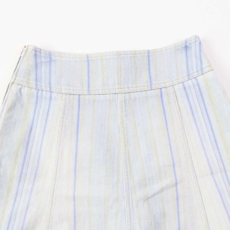 CHANEL P58766 Cotton Striped Hem Cut Off Denim Skirt Light Blue 34 Made In