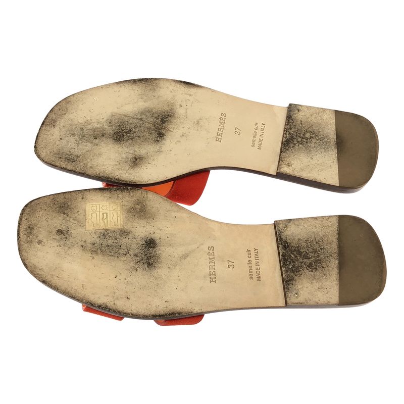 Hermes Oran H Logo Sandals - 37 - Orange - Women