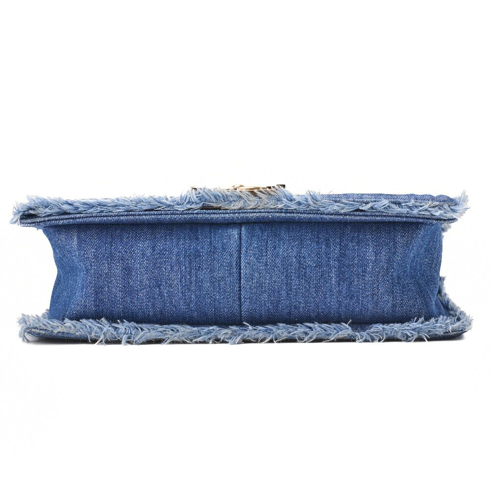 Chanel Boy Chanel Patchwork Chain Shoulder Denim Blue With Gold Hardware