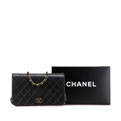 Chanel Matelasse Coco Mark Full Flap Push Lock Chain Shoulder Bag Black