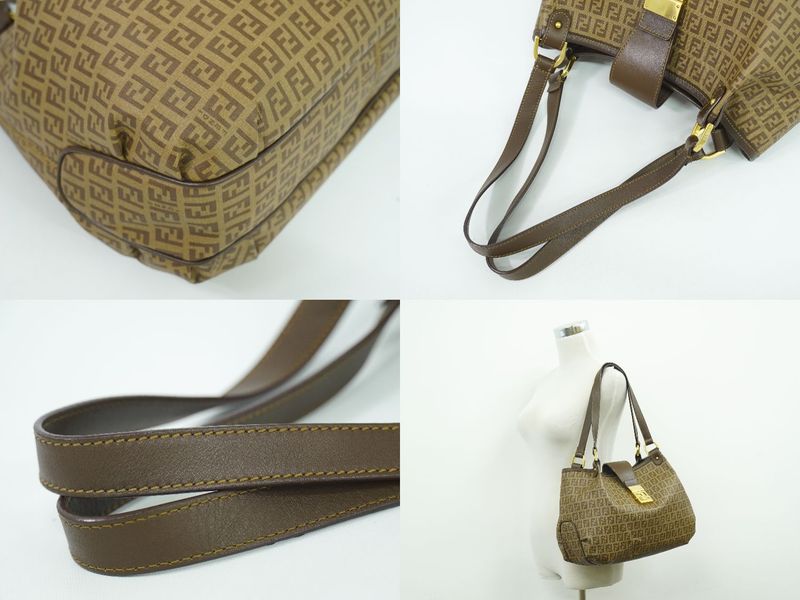 Authentic Fendi Zucchino Shoulder Bag Tote Bag PVC Brown Zucchino Bag Pre-owned
