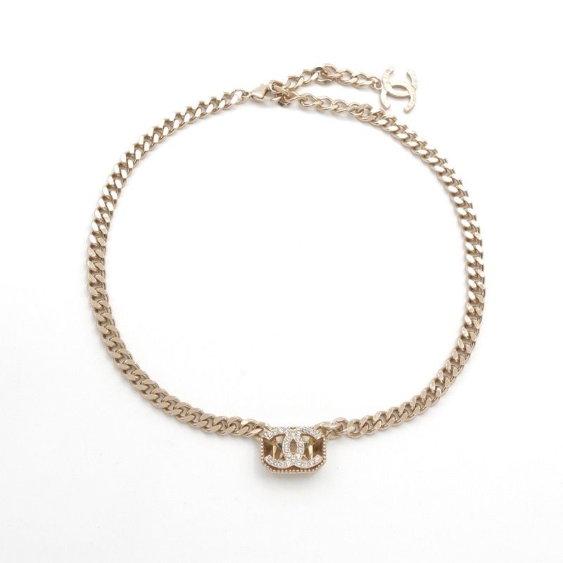 Chanel Necklace Pendant Choker Gold Coco Mark Rhinestone
