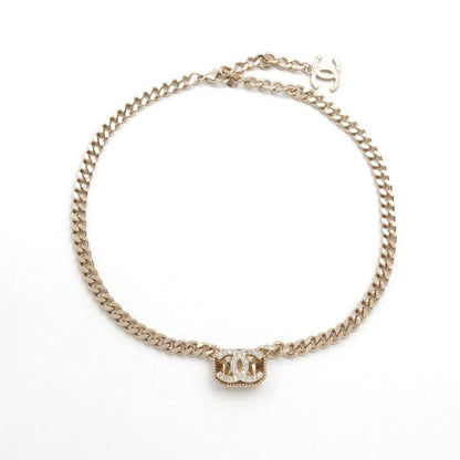Chanel Necklace Pendant Choker Gold Coco Mark Rhinestone