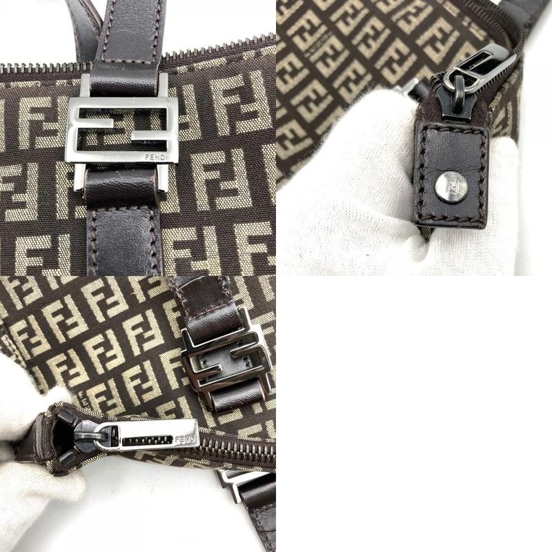 Fendi Zucchino Handbag Tote Bag Canvas Brown Women Men
