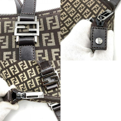 Fendi Zucchino Handbag Tote Bag Canvas Brown Women Men