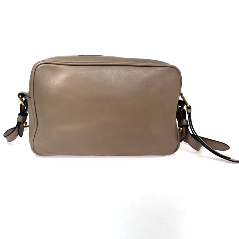 Prada Shoulder Bag Logo Shape Stamped Beige Leather 25ka868