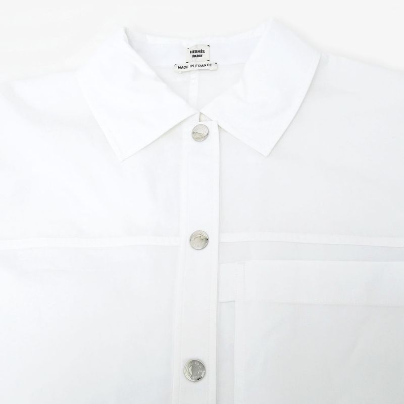 Hermes Shirt Cru De Sel White 36 Size Cotton Long Sleeve Women's