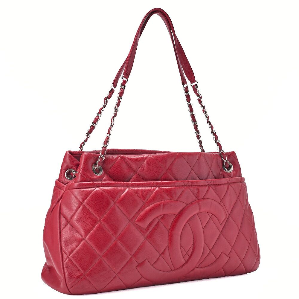 Chanel Shoulder Bag Matelasse Caviar Skin Red Coco Mark (silver Hardware)