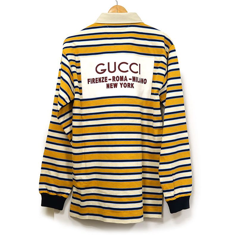 Gucci Long Sleeve Polo Shirt 758531 Size S Striped Yellow