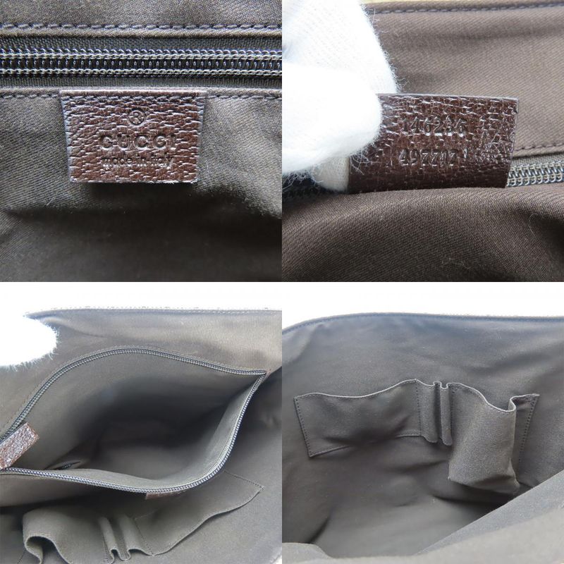 Gucci Shoulder Bag 146236 GG Canvas Leather Beige Brown Silver Hardware