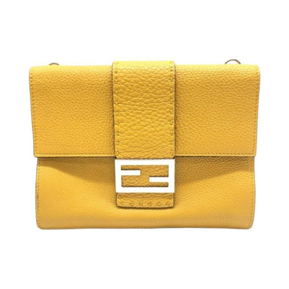 Fendi Shoulder Bag Flat Baguette Medium 7va524 FF Logo Yellow Silver Hardware