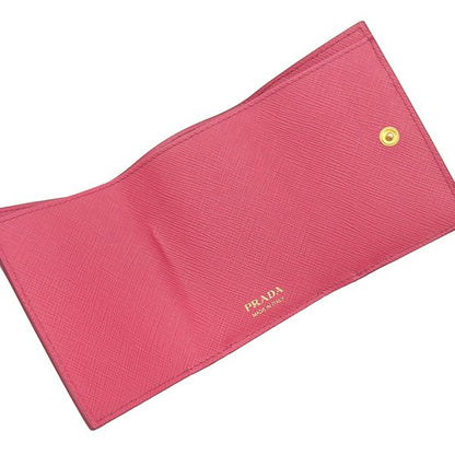 Prada Trifold Wallet Metal Logo Leather Pink Gold Hardware Compact Wallet