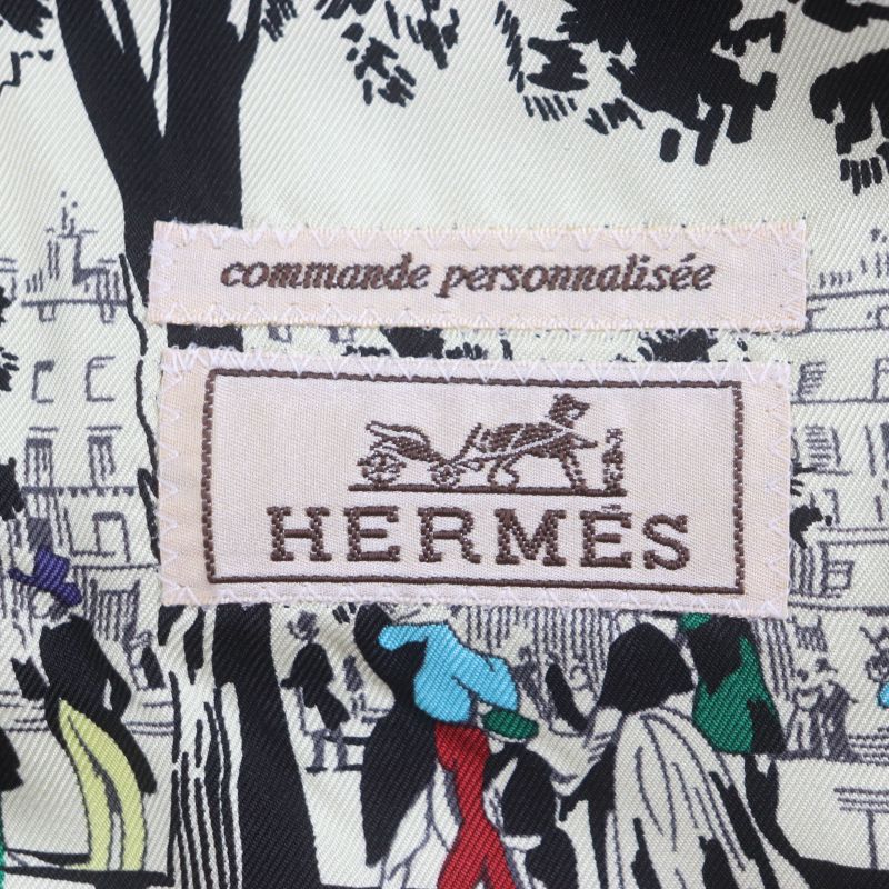 Hermes Lame Logo Silver Buttons 100% Silk Lining All-over Pattern Single