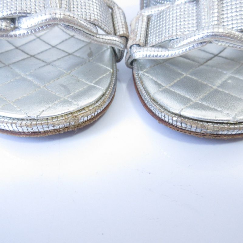 Good Chanel Chunky Heel Metallic Cles Zers Ring Back Sandals 35.5c Equivalent