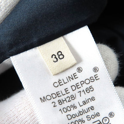 Celine 100% Wool Phoebe Period Front Open Crombie Coat 100% Silk Lining Navy