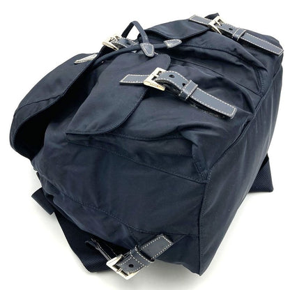 Prada Backpack Daypack Navy Nylon/leather Triangle Logo Triangle Logo Women's