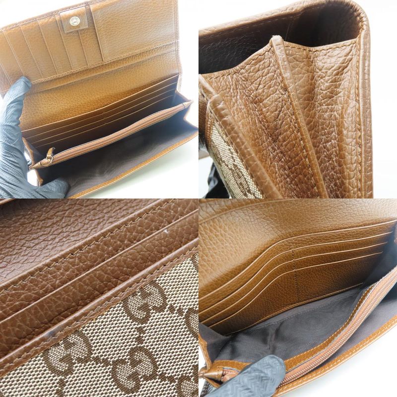 Gucci Long Wallet 346058 GG Canvas Leather Brown Fold Small Women Ladies Women