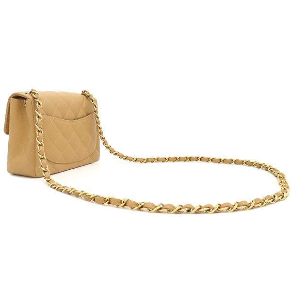 Chanel Shoulder Bag Mini Matelasse Caviar Skin Beige Gold Hardware Chain