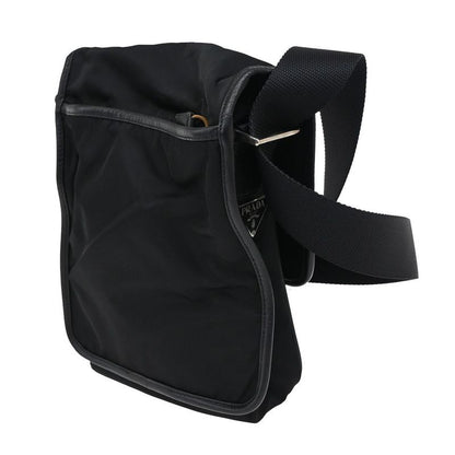 Prada Shoulder Bag Tessuto Nylon Leather Black Silver 87ka852