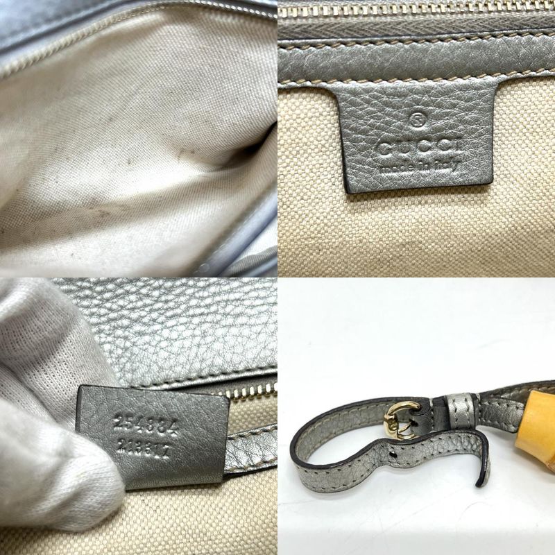 Gucci Handbag New Bamboo 254884 Leather Silver