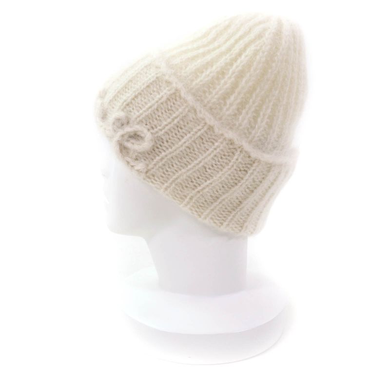LOEWE F811487x36 Logo Design Mohair Blend Knit Cap Beanie Off White Made In
