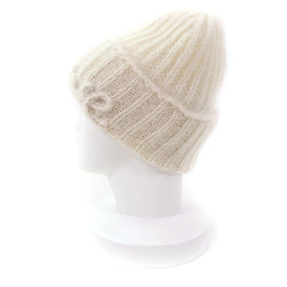 LOEWE F811487x36 Logo Design Mohair Blend Knit Cap Beanie Off White Made In