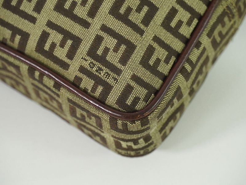 Authentic Fendi Zucchino Shoulder Bag Pochette Canvas Beige Brown 8bt098