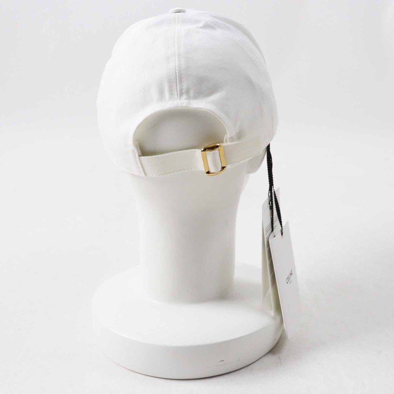 Celine 2aun1969p Initials Sequins Baseball Cap Hat Cotton White Black Gold